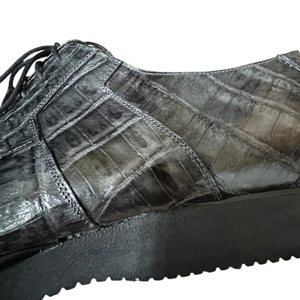 Mezlan Platinum Kingman Black Exotic Caiman Leather Shoes Vibram Sole 9.5 Spain
